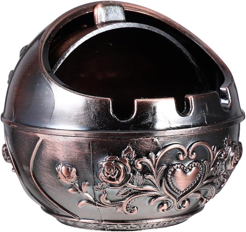 Copper Rose Portable Windproof Ashtray with Lid for Outdoor Patio and Home Use - Image 1